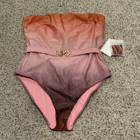 Zimmerman | Golden Metallic Bandeau Belted Swimsuit | Ombrè | Size: 8-10 - Picture 1 of 16